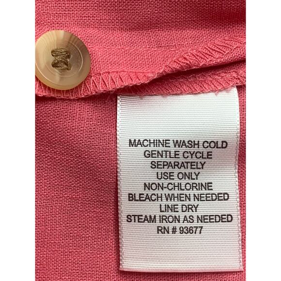 Liz Baker Blouse Size Large Shirt Women Petite Pink 3/4 Sleeve Button Up Pocket - Picture 8 of 12